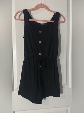 SHEIN Black Sleeveless Button-Front Romper